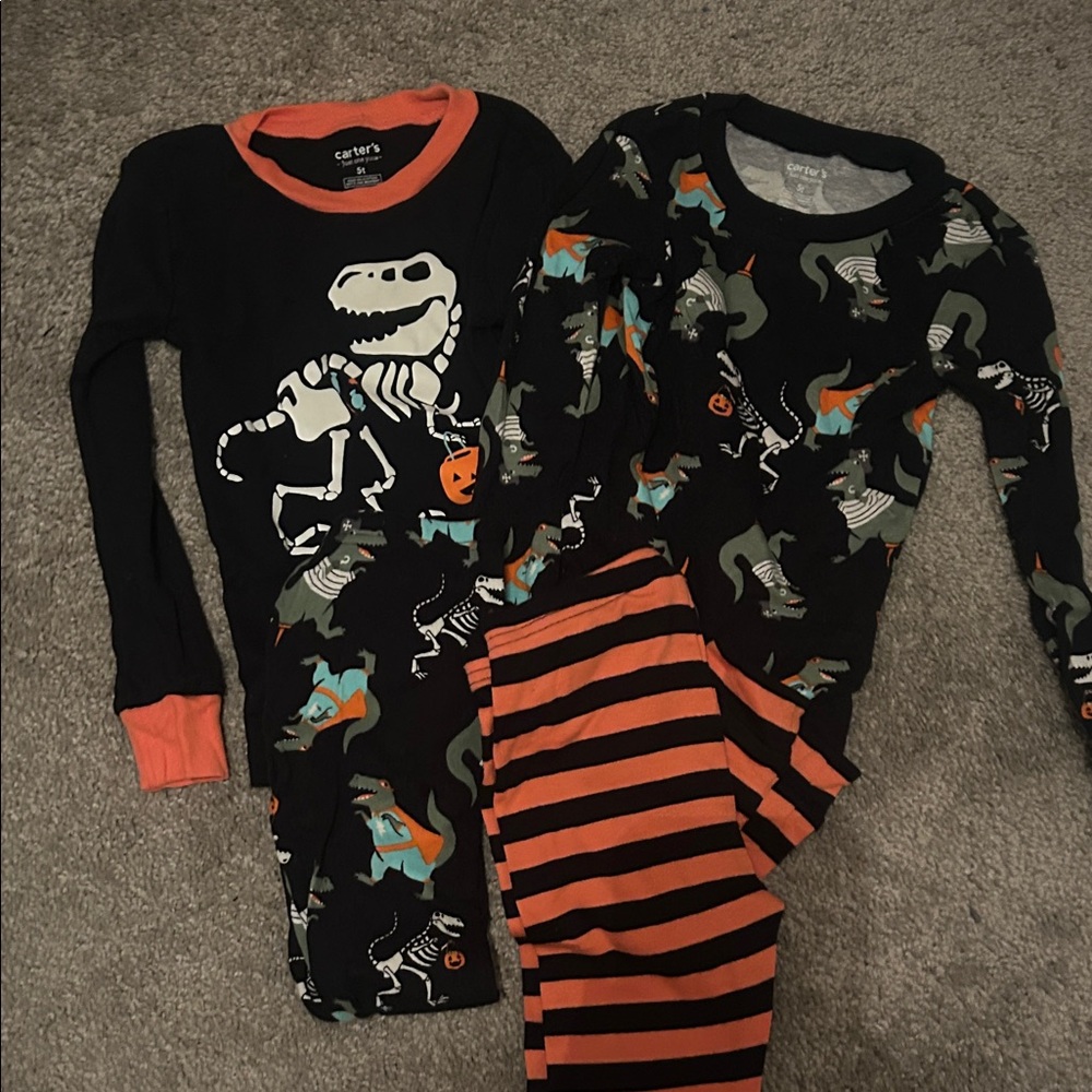 Carter's Kids Dinosaur Skeleton Pajama Set - Black and Orange